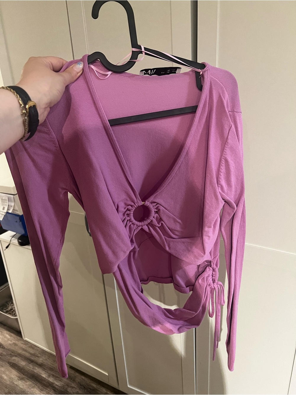 Zara Mauve Ring-Front Drawstring Long Sleeve Top